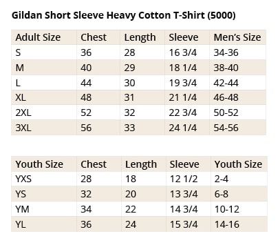 Gildan 5000l Size Chart