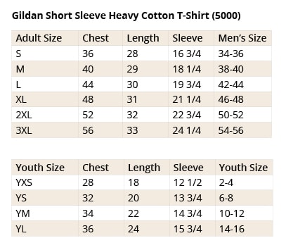 Gildan 5000 Size Chart